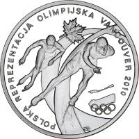 reverse of 10 Złotych - Polish Olympic Team Vancouver 2010 (2010) coin with Y# 716 from Poland. Inscription: POLSKA REPREZENTACJA OLIMPIJSKA VANCOUVER 2010