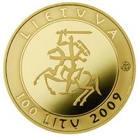 Lithuania coin 100 Litų - Millennium of the mention of the name of Lithuania (2009) obverse obverse of 100 Litų - Millennium of the mention of the name of Lithuania (2009) coin with KM# 166 from Lithuania. Inscription: LIETUVA 100 LITŲ 2009