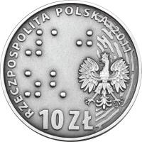 Poland coin 10 Złotych - Europe Without Barriers - 100th Anniversary of the Society for the Care of the Blind (2011) obverse obverse of 10 Złotych - Europe Without Barriers - 100th Anniversary of the Society for the Care of the Blind (2011) coin with Y# 796 from Poland.