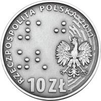 obverse of 10 Złotych - Europe Without Barriers - 100th Anniversary of the Society for the Care of the Blind (2011) coin with Y# 796 from Poland.