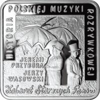 reverse of 10 Złotych - History of Polish Popular Music – Jeremi Przybora, Jerzy Wasowski - Square (2011) coin with Y# 802 from Poland.