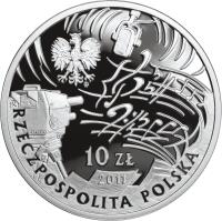 obverse of 10 Złotych - History of Polish Popular Music – Jeremi Przybora, Jerzy Wasowski (2011) coin with Y# 803 from Poland.