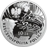 Poland coin 10 Złotych - History of Polish Popular Music – Jeremi Przybora, Jerzy Wasowski (2011) obverse obverse of 10 Złotych - History of Polish Popular Music – Jeremi Przybora, Jerzy Wasowski (2011) coin with Y# 803 from Poland.