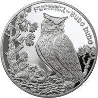 Poland coin 20 Złotych - Animals of the World: Eagle Owl (Bubo bubo) (2005) reverse reverse of 20 Złotych - Animals of the World: Eagle Owl (Bubo bubo) (2005) coin with Y# 531 from Poland. Inscription: PUCHACZ - Bubo bubo