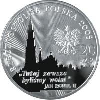 Poland coin 20 Złotych - 350 Years, Defence of Góry (2005) obverse obverse of 20 Złotych - 350 Years, Defence of Góry (2005) coin with Y# 597 from Poland. Inscription: RZECZPOSPOLITA POLSKA