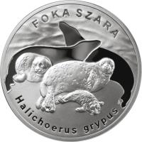 Poland coin 20 Złotych - Animals of the World: Grey seal (Halichoerus grypus) (2007) reverse reverse of 20 Złotych - Animals of the World: Grey seal (Halichoerus grypus) (2007) coin with Y# 579 from Poland. Inscription: FOKA SZARA Halichoerus grypus