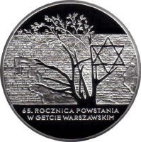Poland coin 20 Złotych - 65th Anniversary Warsaw Ghetto Uprising (2008) reverse reverse of 20 Złotych - 65th Anniversary Warsaw Ghetto Uprising (2008) coin with Y# 636 from Poland. Inscription: 65. ROCZNICA POWSTANIA / W GETCIE WARSZAWSKIM