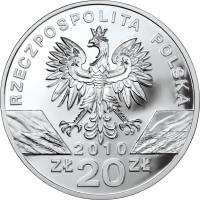 Poland coin 20 Złotych - Animals of the World: Lesser Horseshoe Bat (Rhinolophus hipposideros) (2010) obverse obverse of 20 Złotych - Animals of the World: Lesser Horseshoe Bat (Rhinolophus hipposideros) (2010) coin with Y# 724 from Poland.