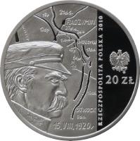 Poland coin 20 Złotych - 90th Anniversary of the Battle of Warsaw (2010) obverse obverse of 20 Złotych - 90th Anniversary of the Battle of Warsaw (2010) coin with Y# 736 from Poland. Inscription: RZECZPOSPOLITA POLSKA 2010 20 ZŁ