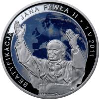 Poland coin 20 Złotych - Beatification of John Paul II – 1 May 2011 (2011) reverse reverse of 20 Złotych - Beatification of John Paul II – 1 May 2011 (2011) coin with Y# 773 from Poland.