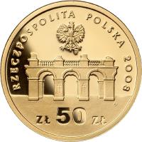 obverse of 50 Złotych - 90th Anniversary of Regaining Independence by Poland (2008) coin with Y# 652 from Poland.