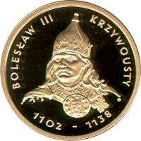 reverse of 100 Złotych - Polish Kings and Princes: Bolesław III Krzywousty (1102-1138) (2001) coin with Y# 417 from Poland.