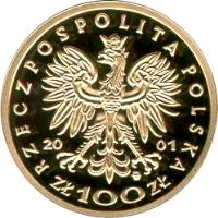 obverse of 100 Złotych - Polish Kings and Princes: Jan III Sobieski (1674-1696) (2001) coin with Y# 462 from Poland.