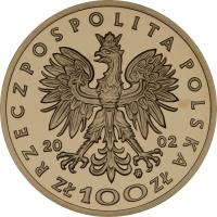obverse of 100 Złotych - Polish Kings and Princes: Władysław II Jagiełło (1386-1434) (2002) coin with Y# 430 from Poland.