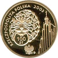 Poland coin 100 Złotych - 750th anniversary of the granting municipal rights to Poznań (2003) obverse obverse of 100 Złotych - 750th anniversary of the granting municipal rights to Poznań (2003) coin with Y# 466 from Poland.
