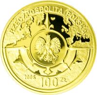 Poland coin 100 Złotych - 400th Anniversary of Polish Settlement in North America (2008) obverse obverse of 100 Złotych - 400th Anniversary of Polish Settlement in North America (2008) coin with Y# 665 from Poland.