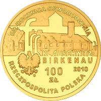 Poland coin 100 Złotych - 65th Anniversary of Liberation of KL Auschwitz-Birkenau (2010) obverse obverse of 100 Złotych - 65th Anniversary of Liberation of KL Auschwitz-Birkenau (2010) coin with Y# 714 from Poland.
