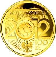 Poland coin 100 Złotych - 2010-12 UEFA European Football Championship (2012) obverse obverse of 100 Złotych - 2010-12 UEFA European Football Championship (2012) coin with Y# 830 from Poland.