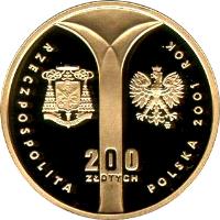 Poland coin 200 Złotych - 100th centenary of Priest Cardinal Stefan Wyszyński's birth (2001) obverse obverse of 200 Złotych - 100th centenary of Priest Cardinal Stefan Wyszyński's birth (2001) coin with Y# 420 from Poland.