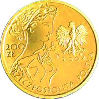 Poland coin 200 Złotych - XXVIIIth Olympic Games - Athens 2004 (2004) obverse obverse of 200 Złotych - XXVIIIth Olympic Games - Athens 2004 (2004) coin with Y# 519 from Poland.