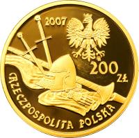 Poland coin 200 Złotych - History of the Polish Cavalry: The Mounted Knight - 15th Century (2007) obverse obverse of 200 Złotych - History of the Polish Cavalry: The Mounted Knight - 15th Century (2007) coin with Y# 672 from Poland.