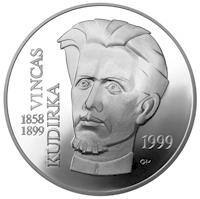 reverse of 50 Litų - Vincas Kudirka (1858-1899) (1999) coin with KM# 119 from Lithuania. Inscription: VINCAS KUDIRKA 1858-1899 1999