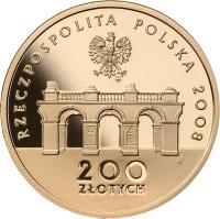 Poland coin 200 Złotych - 90th Anniversary of Regaining Independence by Poland (2008) obverse obverse of 200 Złotych - 90th Anniversary of Regaining Independence by Poland (2008) coin with Y# 653 from Poland.