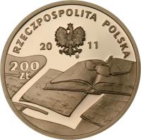 obverse of 200 Złotych - Czesław Miłosz (1911 - 2004) (2011) coin with Y# 787 from Poland.