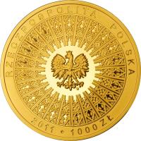 obverse of 1000 Złotych - Beatification of John Paul II (2011) coin with Y# 776 from Poland.