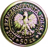 obverse of 50 Złotych - White-Tailed Eagle - Gold Bullion (2002 - 2008) coin with Y# 292 from Poland. Inscription: RZECZPOSPOLITA POLSKA 2002 50 ZŁ