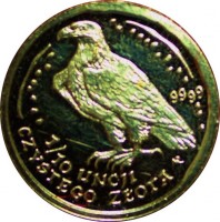 reverse of 50 Złotych - White-Tailed Eagle - Gold Bullion (2002 - 2008) coin with Y# 292 from Poland. Inscription: 9999 1/10 UNCJI CZYSTEGO ZŁOTA