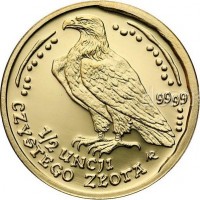 Poland coin 200 Złotych - White-Tailed Eagle - Gold Bullion (1995 - 2014) reverse reverse of 200 Złotych - White-Tailed Eagle - Gold Bullion (1995 - 2014) coin with Y# 294 from Poland. Inscription: 999,9 1/2 UNCJA CZYSTEGO ZŁOTA