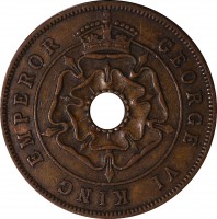 obverse of 1 Penny - George VI (1942 - 1947) coin with KM# 8a from Southern Rhodesia. Inscription: GEORGE VI KING EMPEROR