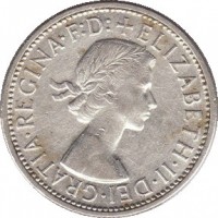 obverse of 1 Florin - Elizabeth II - Royal Visit (1954) coin with KM# 55 from Australia. Inscription: ELIZABETH · II · DEI · GRATIA · REGINA · F:D:+