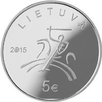 obverse of 5 Euro - Lithuanian culture - Literature (2015) coin from Lithuania. Inscription: LIETUVA 2015 5€