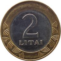 Lithuania coin 2 Litai (1998 - 2014) reverse reverse of 2 Litai (1998 - 2014) coin with KM# 112 from Lithuania. Inscription: 2 LITAI