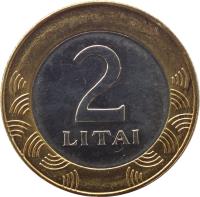 reverse of 2 Litai (1998 - 2014) coin with KM# 112 from Lithuania. Inscription: 2 LITAI