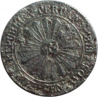 Peru coin 10 Centavos (1879 - 1880) obverse obverse of 10 Centavos (1879 - 1880) coin with KM# 198 from Peru. Inscription: .REPUBLICA.PERUANA.1879. DIEZ CENTAVOS