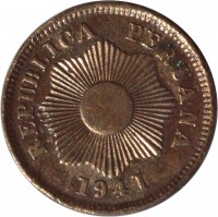 obverse of 1 Centavo (1901 - 1941) coin with KM# 208 from Peru. Inscription: REPUBLICA PERUANA 1941