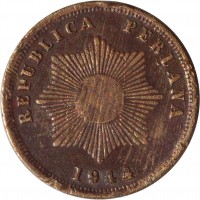 Peru coin 2 Centavos (1918 - 1949) obverse obverse of 2 Centavos (1918 - 1949) coin with KM# 212 from Peru. Inscription: REPUBLICA PERUANA 1944