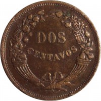 Peru coin 2 Centavos (1918 - 1949) reverse reverse of 2 Centavos (1918 - 1949) coin with KM# 212 from Peru. Inscription: DOS CENTAVOS