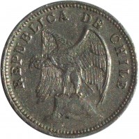 obverse of 5 Centavos (1920 - 1938) coin with KM# 165 from Chile. Inscription: REPUBLICA DE CHILE