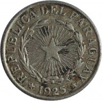 obverse of 2 Pesos (1925) coin with KM# 14 from Paraguay. Inscription: REPUBLICA DEL PARAGUAY 1925