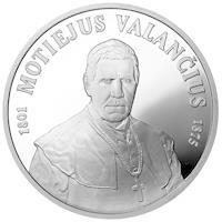 reverse of 50 Litų - 200th birth Anniversary of Motiejus Valančius (1801-1875) (2001) coin with KM# 129 from Lithuania. Inscription: 1801 MOTIEJUS VALANČIUS 1875