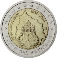 Vatican City coin 2 Euro - John Paul II - 75th anniversary of the founding of the Vatican City State (2004) obverse obverse of 2 Euro - John Paul II - 75th anniversary of the founding of the Vatican City State (2004) coin with KM# 358 from Vatican City. Inscription: 75 o ANNO DELLO STATO 1929-2004 VEROI L.D.S. INC CITTA' DEL VATICANO