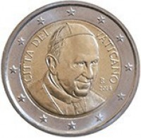 Vatican City coin 2 Euro - Francis (2014 - 2015) obverse obverse of 2 Euro - Francis (2014 - 2015) coin with KM# 462 from Vatican City. Inscription: CITTA' DEL VATICANO R 2014 MCC INC. P.DANIELE