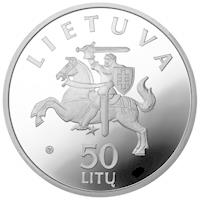obverse of 50 Litų - Historical and Architectural Monuments of Lithuania - Trakai Island Castle (2002) coin with KM# 133 from Lithuania. Inscription: LIETUVA 50 LITŲ