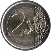 reverse of 2 Euro - 750th anniversary of the birth of Dante Alighieri 1265-2015 (2015) coin with KM# 381 from Italy. Inscription: 2 EURO LL