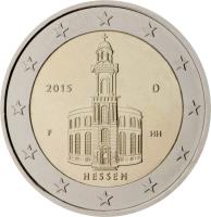 obverse of 2 Euro - Federal States: Hessen (2015) coin with KM# 336 from Germany. Inscription: 2015 D HH HESSEN