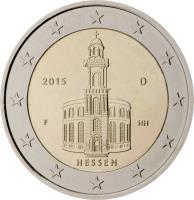 Germany coin 2 Euro - Federal States: Hessen (2015) obverse obverse of 2 Euro - Federal States: Hessen (2015) coin with KM# 336 from Germany. Inscription: 2015 D HH HESSEN